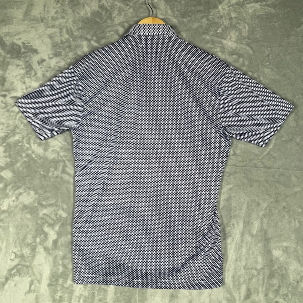Collars & Co Mens Dress Collar Polo Shirt Medium Blue White Geometric Print - Picture 5 of 8